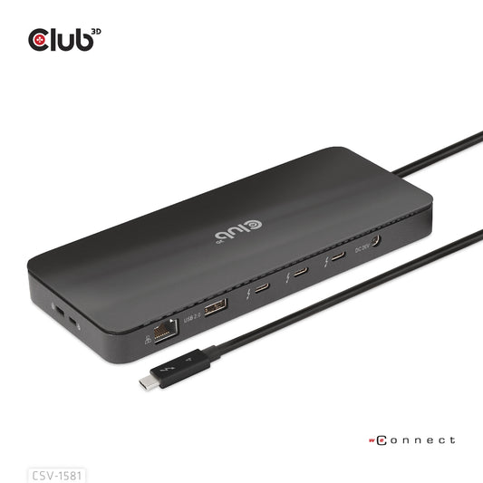CLUB3D CSV-1581 dockningsstationer för bärbara datorer Dockning Thunderbolt 4 Svart