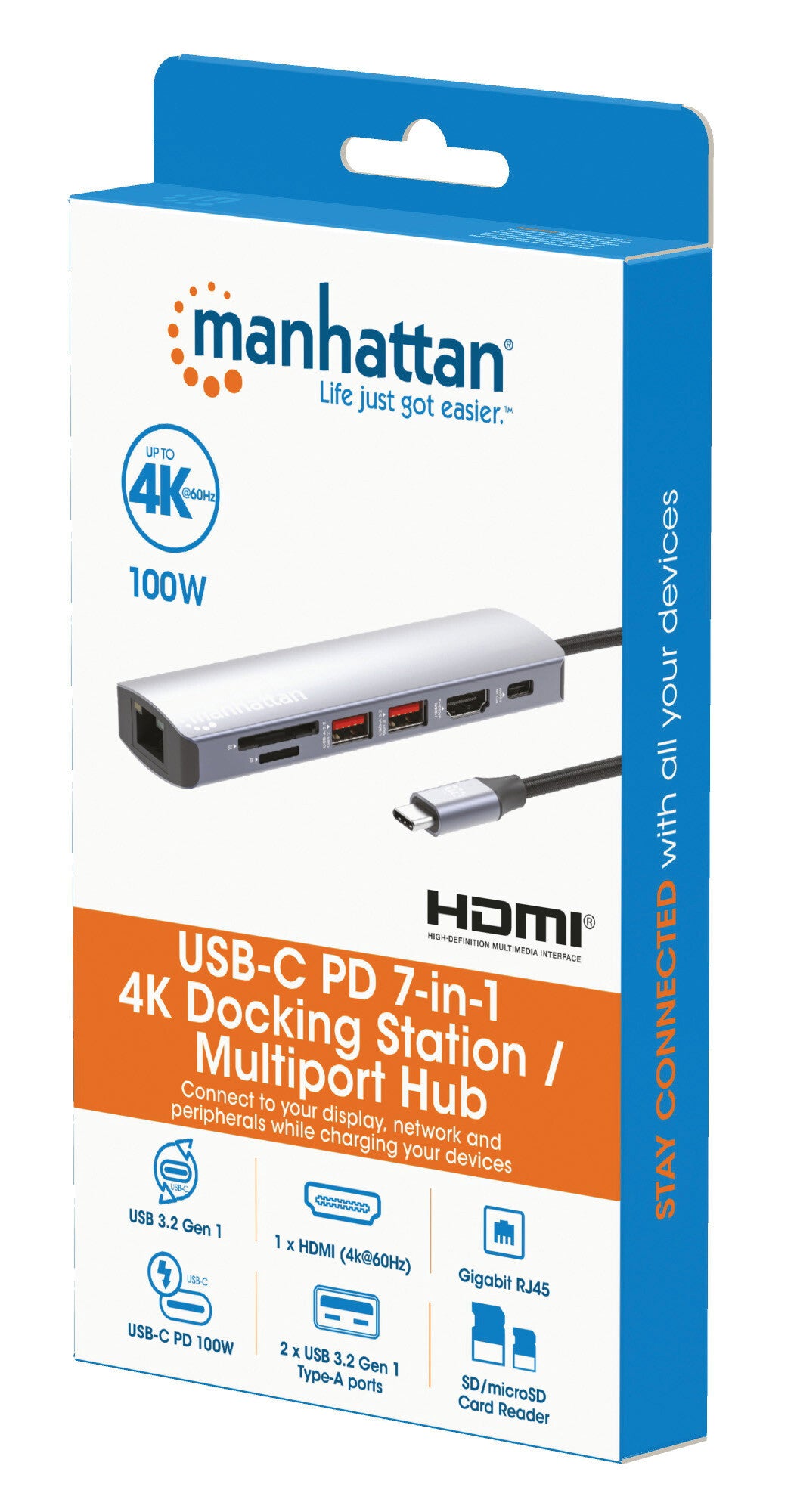 Manhattan 153966 dockningsstationer för bärbara datorer Kabel USB 3.2 Gen 2 (3.1 Gen 2) Type-C Silver