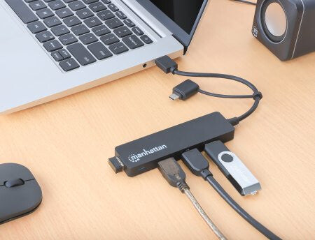 Manhattan 180863 gränssnittshubbar USB 3.2 Gen 1 (3.1 Gen 1) Type-A + Type-C 5000 Mbit/s Svart
