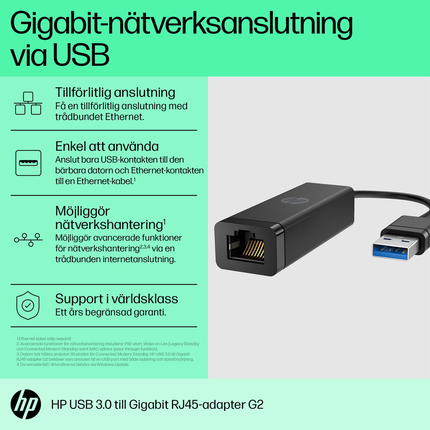 HP USB 3.0 till Gigabit RJ45-adapter G2