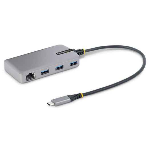 StarTech.com USB-C-hubb med 3 portar och Ethernet - 3x USB-A-portar, Gigabit Ethernet RJ45, USB 3.0 5 Gbps, bussdriven, 30 cm lång kabel - Bärbar USB Type-C-hubbadapter för bärbar dator med GbE