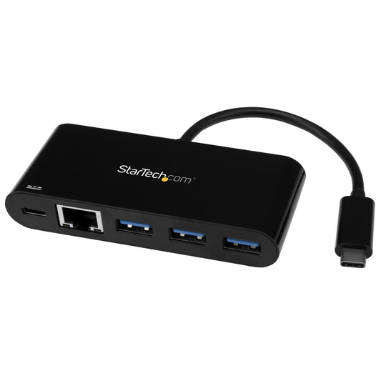 StarTech.com 3-ports USB-C-hubb med Gigabit Ethernet och 60 W strömförsörjning Pass-through laddning av bärbar dator - USB-C till 3x USB-A (USB 3.0 SuperSpeed 5Gbps) - USB 3.2 Gen 1 Type-C adapterhubb