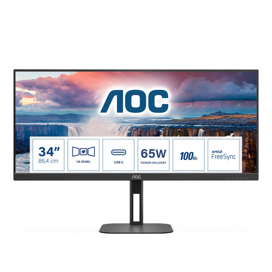 AOC V5 U34V5C/BK platta pc-skärmar 86,4 cm (34") 3440 x 1440 pixlar UltraWide Quad HD LCD Svart