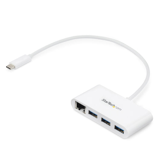 StarTech.com USB-C-hubb med 3 portar och Gigabit Ethernet - USB-C till 3x USB-A - USB 3.0-hubb - 5Gbps - vit