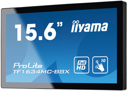 iiyama ProLite TF1634MC-B8X platta pc-skärmar 39,6 cm (15.6") 1920 x 1080 pixlar Full HD LED Pekskärm Flera användare Svart