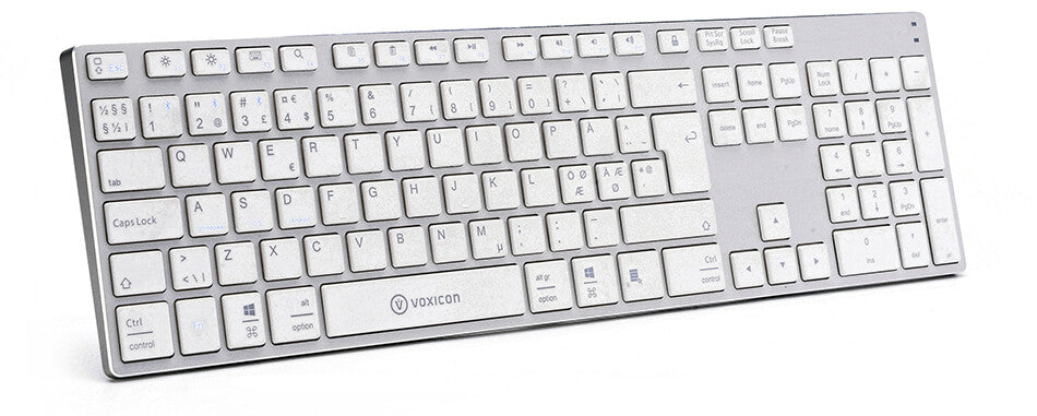 Voxicon DK-290B-WHT tangentbord Bluetooth Nordic Silver, Vit