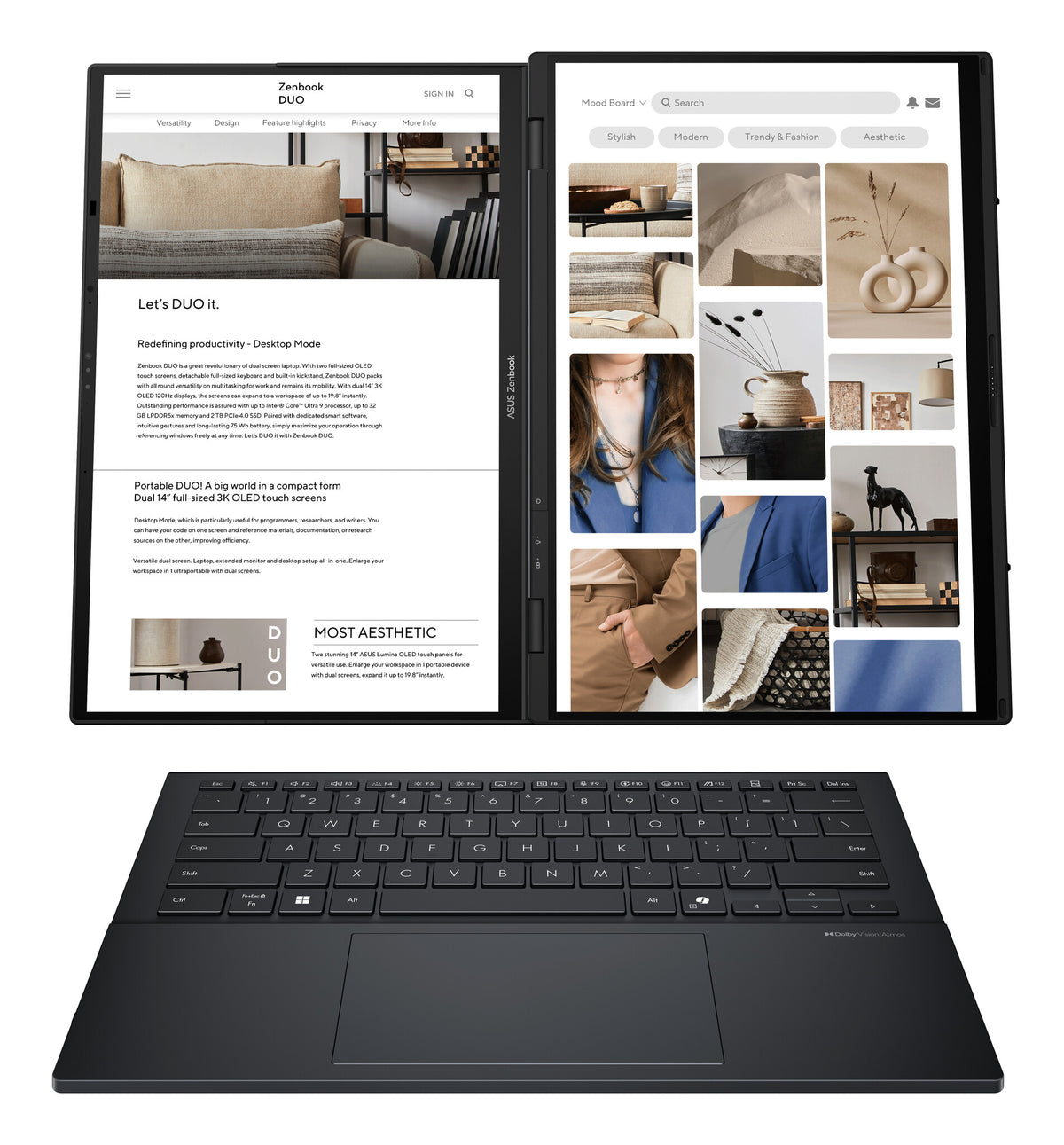 ASUS Zenbook Duo UX8406CA-PZ068X Intel Core Ultra 9 285H Hybrid (2-i-1) 35,6 cm (14") Pekskärm 3K 32 GB LPDDR5x-SDRAM 2 TB SSD Wi-Fi 7 (802.11be) Windows 11 Pro tyska Grå