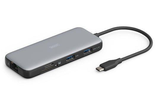 Digitus DA-70914 dockningsstationer för bärbara datorer Kabel USB 3.2 Gen 2 (3.1 Gen 2) Type-C Svart, Grå