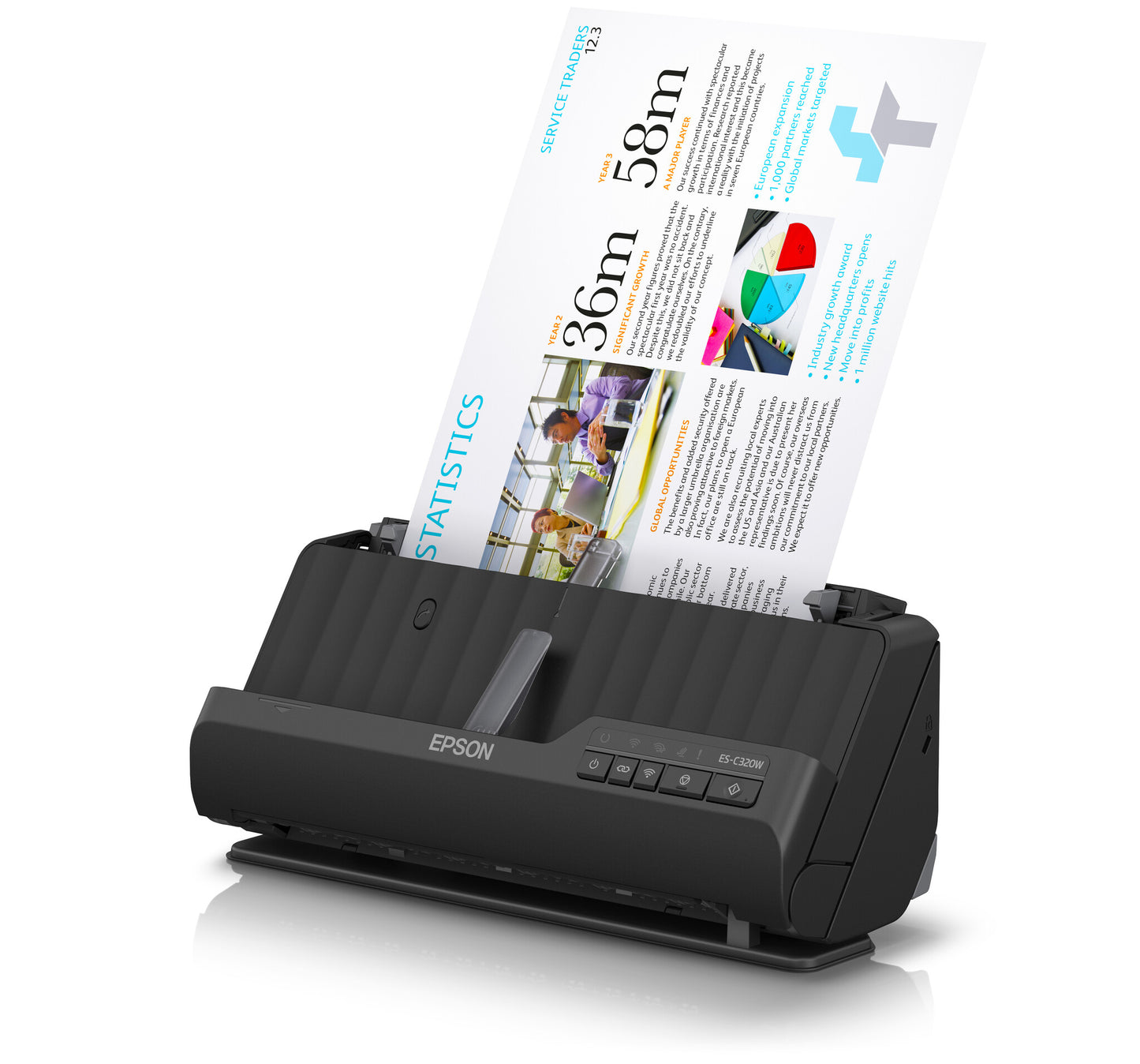 Epson ES-C320W ADF + arkmatad scanner 600 x 600 DPI A4 Svart