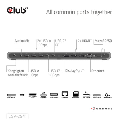 CLUB3D CSV-2541 dockningsstationer för bärbara datorer Dockning USB 3.2 Gen 1 (3.1 Gen 1) Type-C Svart