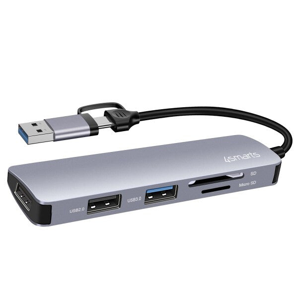 4smarts 469630 dockningsstationer för bärbara datorer Kabel USB 3.2 Gen 1 (3.1 Gen 1) Type-A + Type-C Grå
