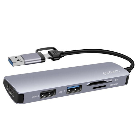 4smarts 469630 dockningsstationer för bärbara datorer Kabel USB 3.2 Gen 1 (3.1 Gen 1) Type-A + Type-C Grå