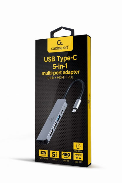 Gembird A-CM-COMBO5-03 dockningsstationer för bärbara datorer Kabel USB 3.2 Gen 1 (3.1 Gen 1) Type-C Silver