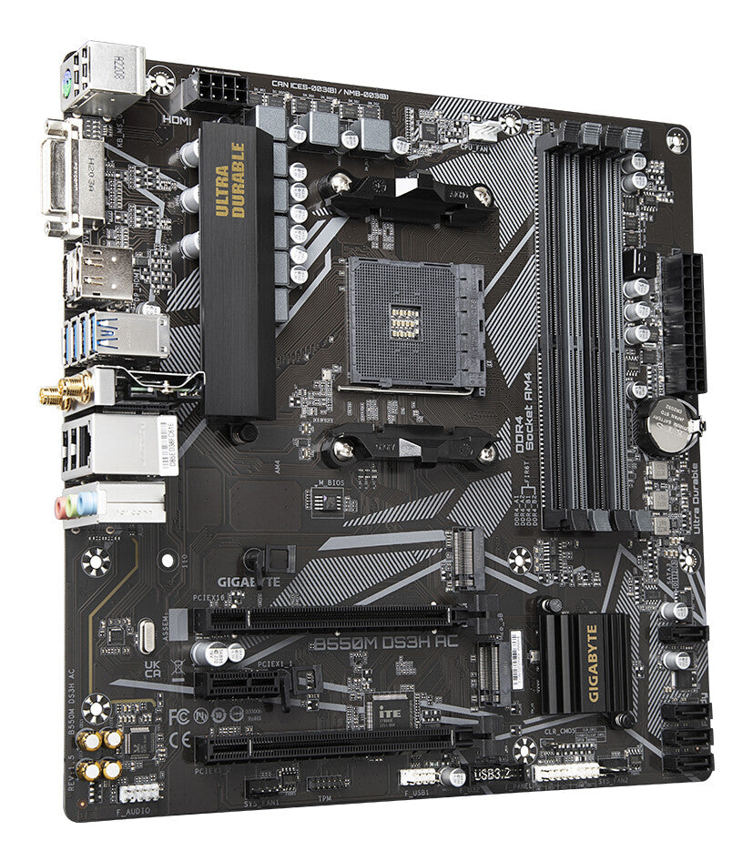 GIGABYTE B550M DS3H AC moderkort AMD B550 Uttag AM4 micro ATX
