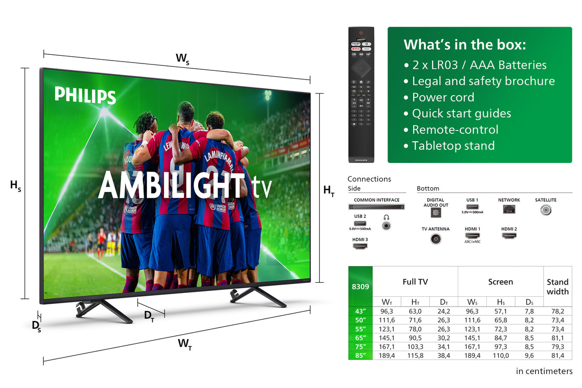 Philips 8000 series 50PUS8309/12 TV-apparat 127 cm (50") 4K Ultra HD Smart-TV Wi-Fi Svart 350 cd/m²