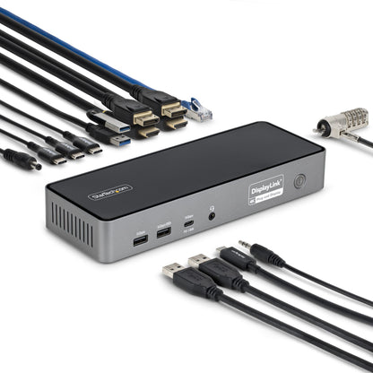 StarTech.com USB-C-dockningsstation för tre bildskärmar, 140 W laddningsdocka för MacBook Pro och Windows, 4K 60 Hz HDMI eller DisplayPort, TAA