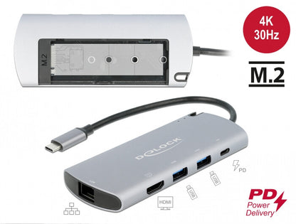 DeLOCK 87767 dockningsstationer för bärbara datorer Kabel USB 3.2 Gen 1 (3.1 Gen 1) Type-C Grå