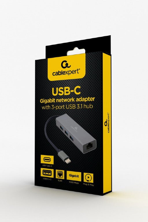 Gembird A-CMU3-LAN-01 dockningsstationer för bärbara datorer USB 3.2 Gen 1 (3.1 Gen 1) Type-C Grå