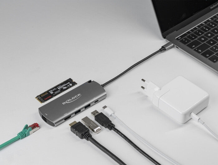 DeLOCK 87767 dockningsstationer för bärbara datorer Kabel USB 3.2 Gen 1 (3.1 Gen 1) Type-C Grå
