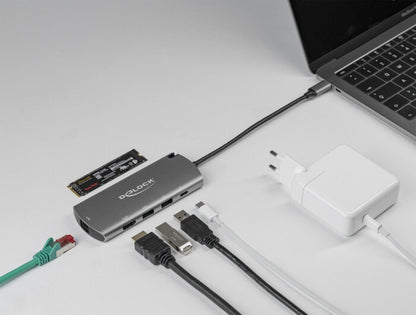 DeLOCK 87767 dockningsstationer för bärbara datorer Kabel USB 3.2 Gen 1 (3.1 Gen 1) Type-C Grå
