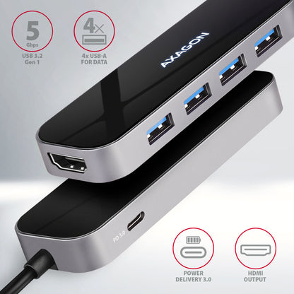 Axagon HMC-6H4A dockningsstationer för bärbara datorer Kabel USB 3.2 Gen 1 (3.1 Gen 1) Type-C Svart, Grå