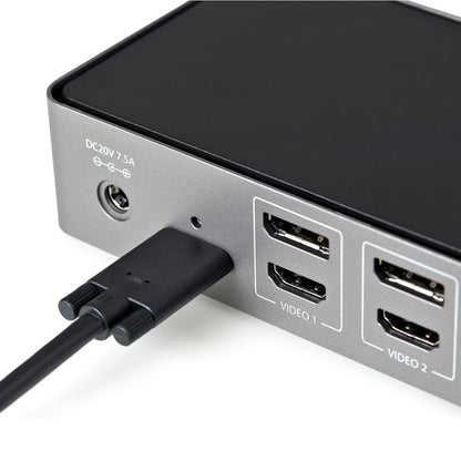 StarTech.com USB-C- och USB-A-dockningsstation - Universal hybriddockningsstation för trippla bildskärmar, DisplayPort och HDMI 4K 60 Hz - 85 W strömförsörjning, 6x USB-hubb, GbE, Ljud - USB 3.1 Gen. 2, 10 Gbit/sek