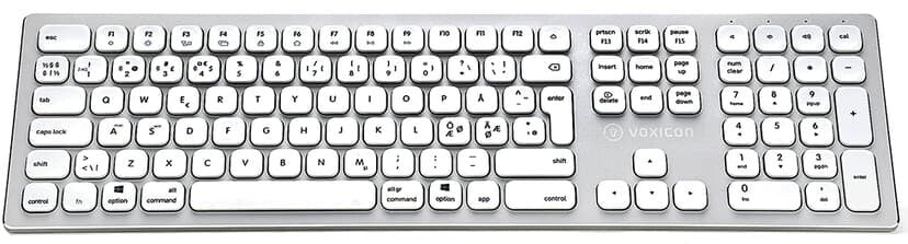 Voxicon DK-295BWL-WHT tangentbord Universal RF Trådlös QWERTY Nordic Vit, Silver