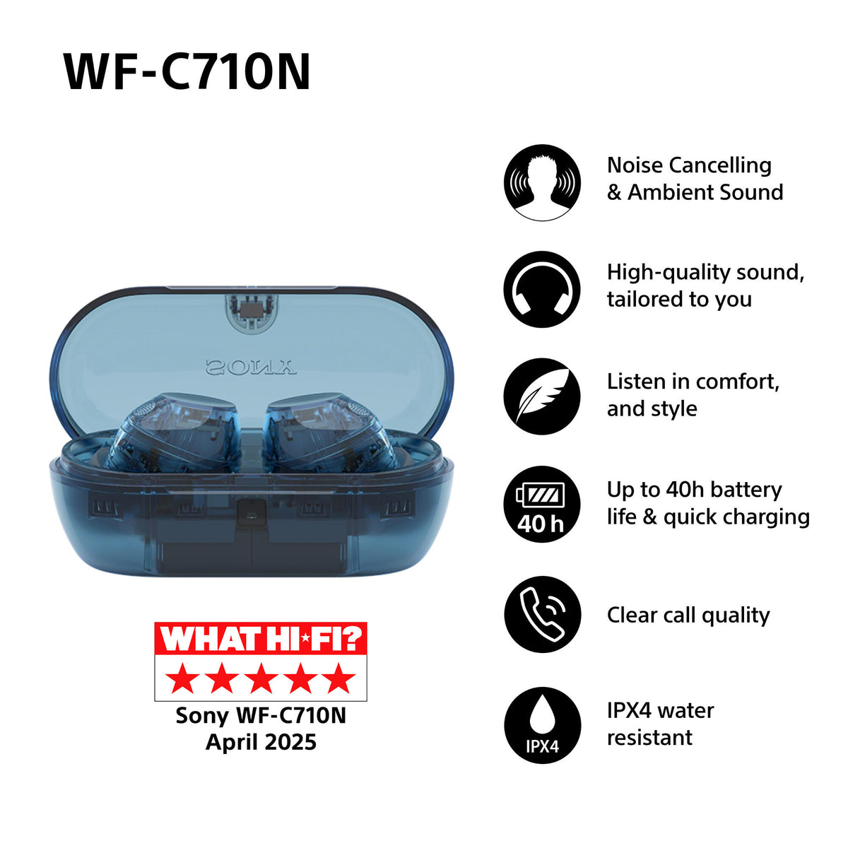 Sony WFC710NL.CE7 hörlur och headset True Wireless Stereo (TWS) I öra Samtal/musik USB Type-C Bluetooth Blå