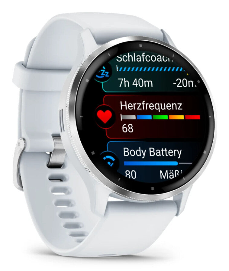 Garmin Venu 3 3,56 cm (1.4") AMOLED 45 mm Digital 454 x 454 pixlar Pekskärm Silver, Vit Wi-Fi GPS