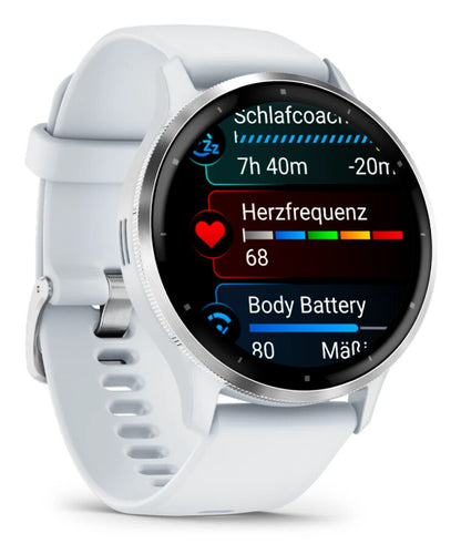 Garmin Venu 3 3,56 cm (1.4") AMOLED 45 mm Digital 454 x 454 pixlar Pekskärm Silver, Vit Wi-Fi GPS