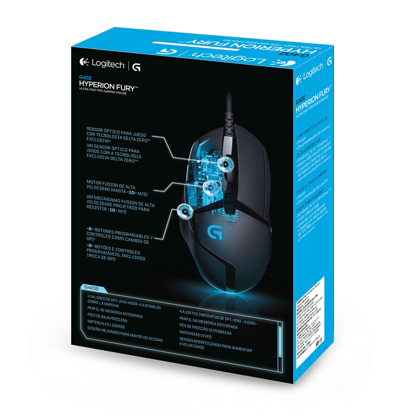 Logitech G G402 Hyperion Fury datormöss Spela högerhand USB Type-A 4000 DPI