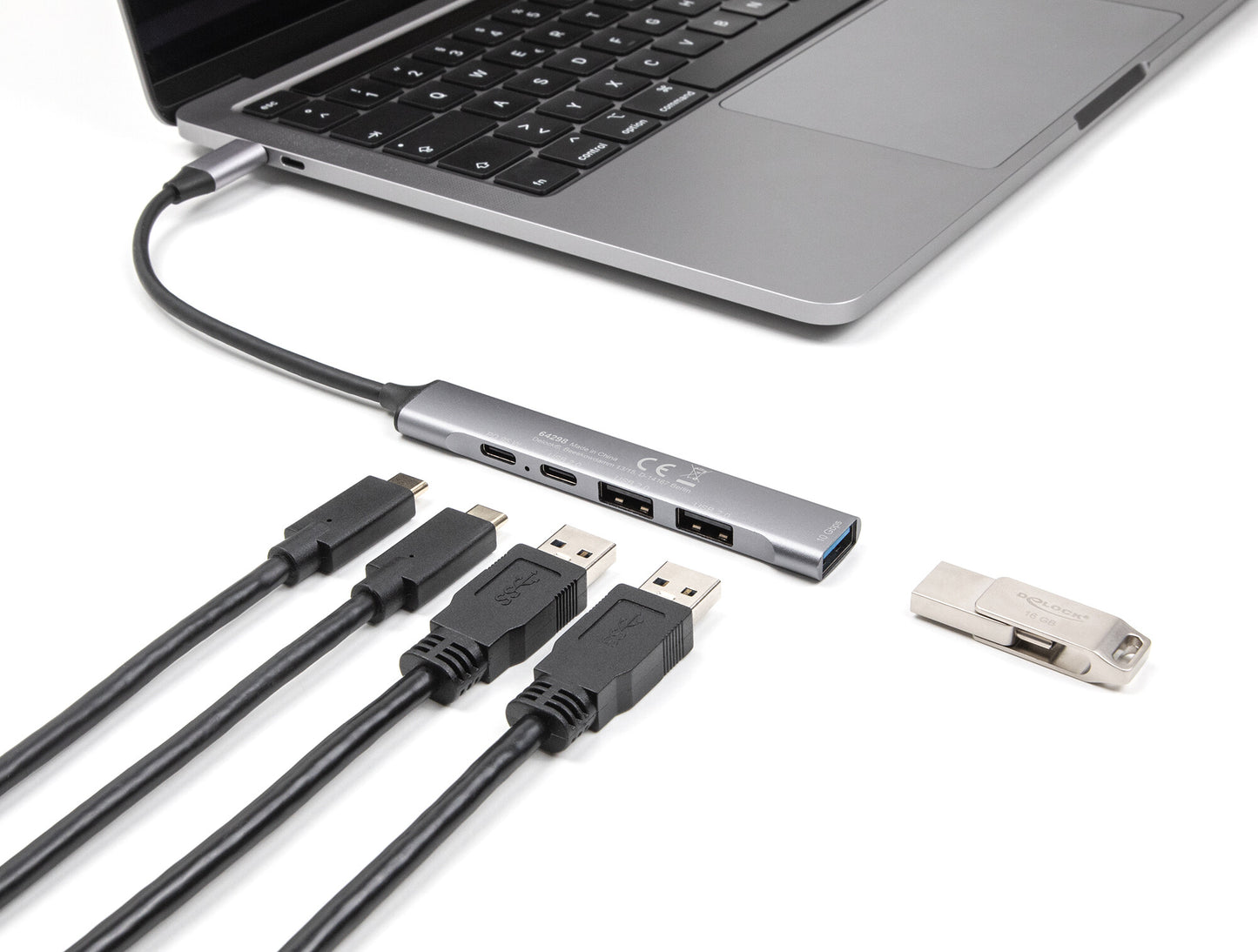 DeLOCK 64298 dockningsstationer för bärbara datorer Kabel USB 3.2 Gen 2 (3.1 Gen 2) Type-C Grå