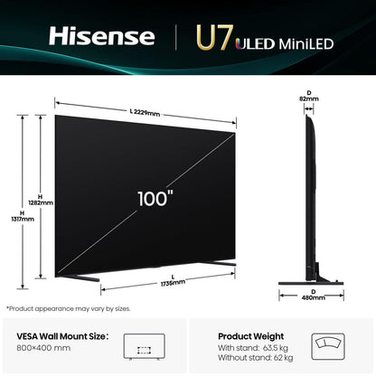 Hisense 100U7Q 2,54 m (100") 4K Ultra HD Smart-TV Wi-Fi Svart