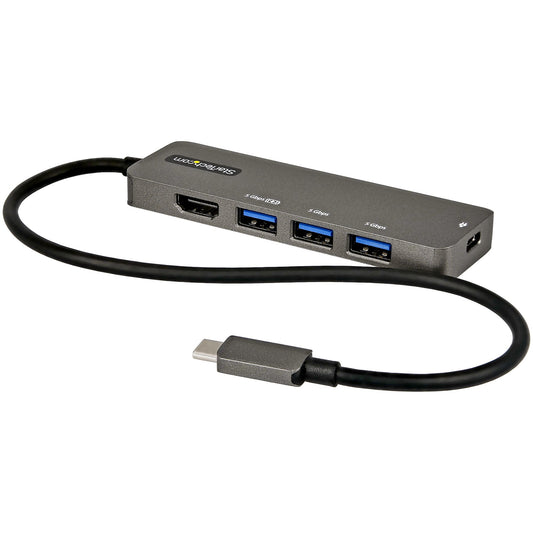 StarTech.com USB C Multiportadapter - USB-C till HDMI 2.0b 4K 60Hz (HDR10), 100W strömförsörjning Pass-Through, USB 3.0 hubb med 4 portar - USB Type-C mini-dockningsstation - 30 cm (12") lång ansluten kabel