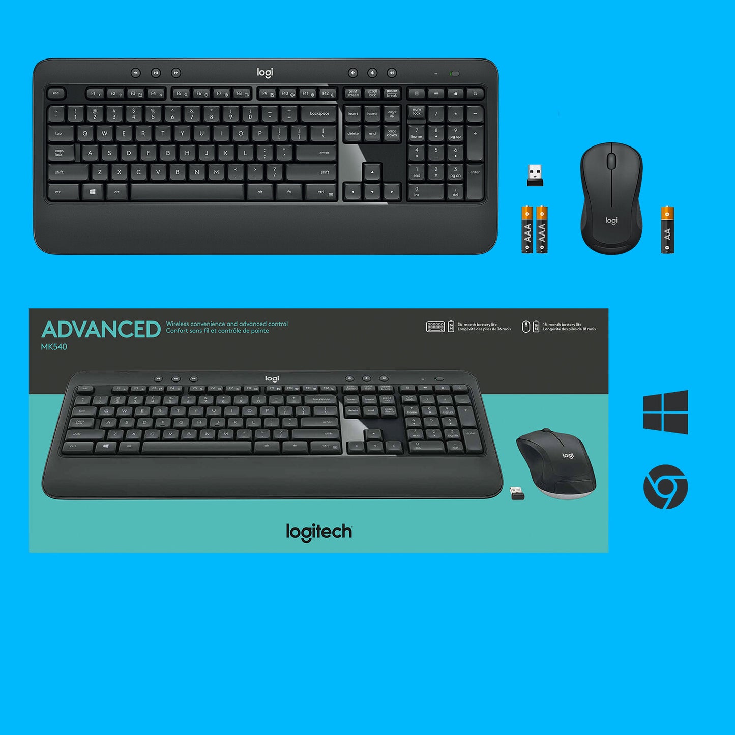 Logitech 920-008685 tangentbord Mus inkluderad Universal RF Trådlös QWERTY Amerikanskt internationellt Svart, Vit