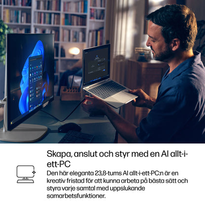 HP EliteStudio 8 AiO G1i U523516GB/512PC Intel Core Ultra 5 235 60,5 cm (23.8") 1920 x 1080 pixlar Allt-i-ett-dator 16 GB DDR5-SDRAM 512 GB SSD Windows 11 Pro Wi-Fi 7 (802.11be) AI PC Silver