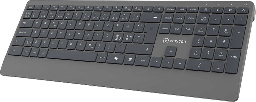 Voxicon DK-320WL/B tangentbord Hem / Kontor Trådlös RF + Bluetooth QWERTY Nordic Grå
