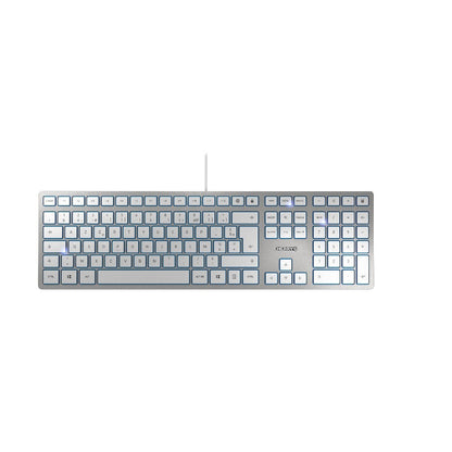 CHERRY KC 6000 Slim tangentbord Universal USB AZERTY Belgiskt Silver, Vit