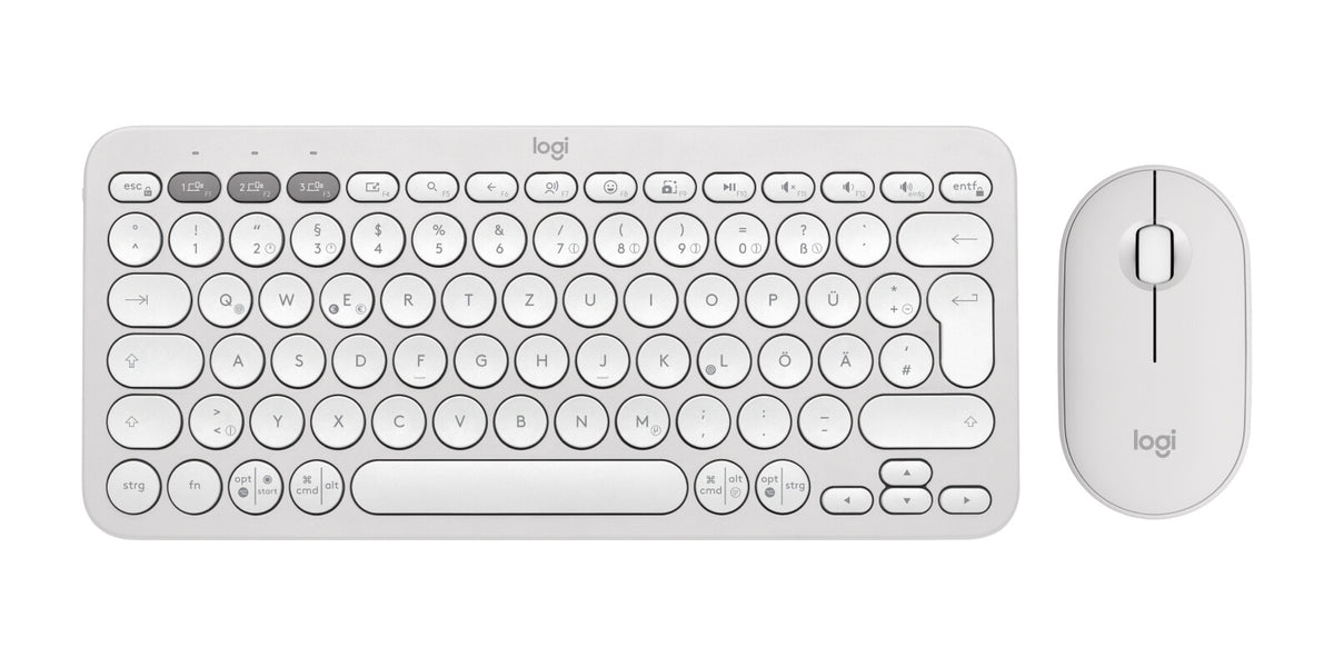 Logitech 920-012204 tangentbord Mus inkluderad Universal Trådlös RF + Bluetooth QWERTZ tyska Vit