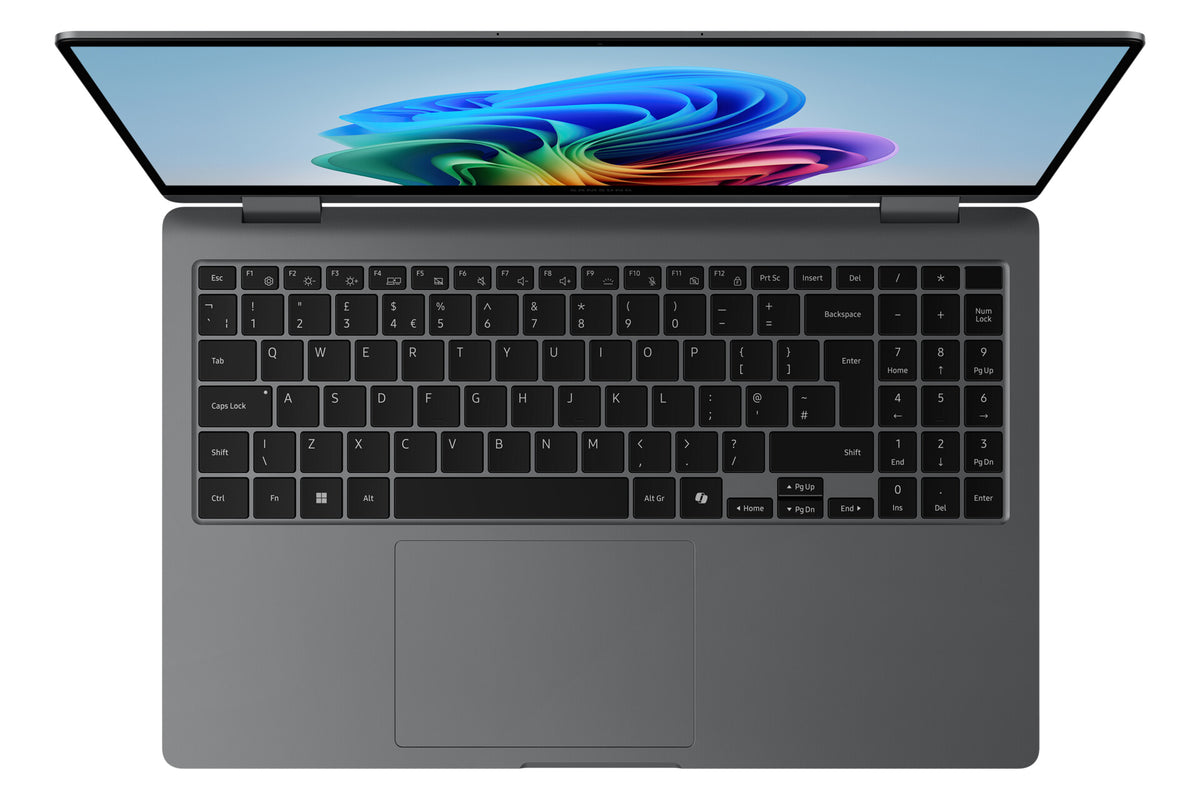 Samsung Galaxy Book5 360 NP754QHA-KA2DE bärbara datorer Intel Core Ultra 5 228V Hybrid (2-i-1) 39,6 cm (15.6") Pekskärm Full HD 32 GB LPDDR5x-SDRAM 512 GB SSD Wi-Fi 7 (802.11be) Windows 11 Pro tyska Grå