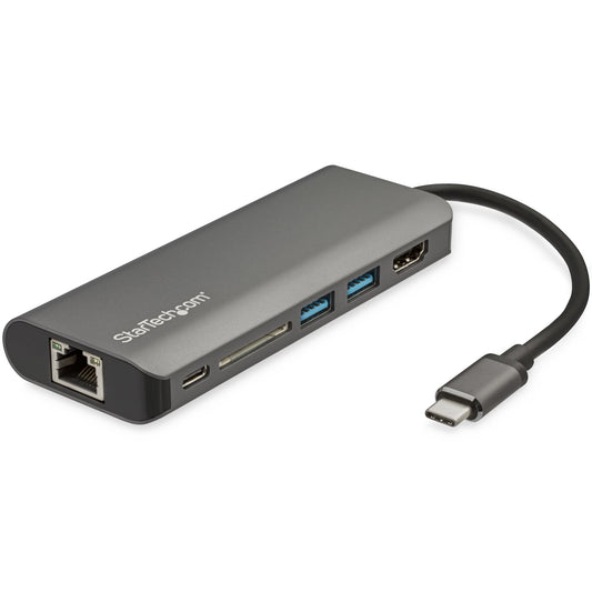 StarTech.com USB C-multiportadapter - USB-C-resedocka till 4K HDMI, 3x USB 3.0-hubb, SD/SDHC, GbE, 60W PD 3.0 Pass-through - bärbar USB-C-mini dockningsstation USB Type-C/Thunderbolt 3