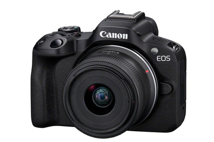 Canon EOS R50, Black + RF-S 18-45mm F4.5-6.3 IS STM Kit MILC 24,2 MP CMOS 6000 x 4000 pixlar Svart