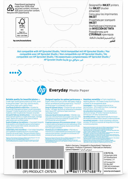 HP Everyday Photo-papper, glättat, 200 g/m2, 10 x 15 cm (101 x 152 mm), 100 ark