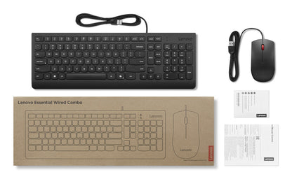 Lenovo Essential Wired Combo Black US Euro tangentbord Mus inkluderad Universal USB Svart