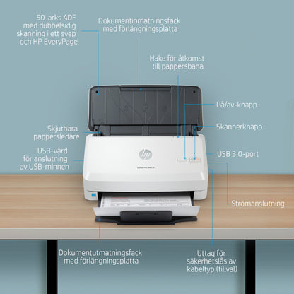 HP ScanJet Pro 3000 s4 Arkmatad skanner 600 x 600 DPI A4 Svart, Vit