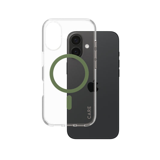 PanzerGlass CARE by ® Flagship Case Transparent Urban Combat w. Green MagSafe iPhone 16 mobiltelefonfodral Omslag