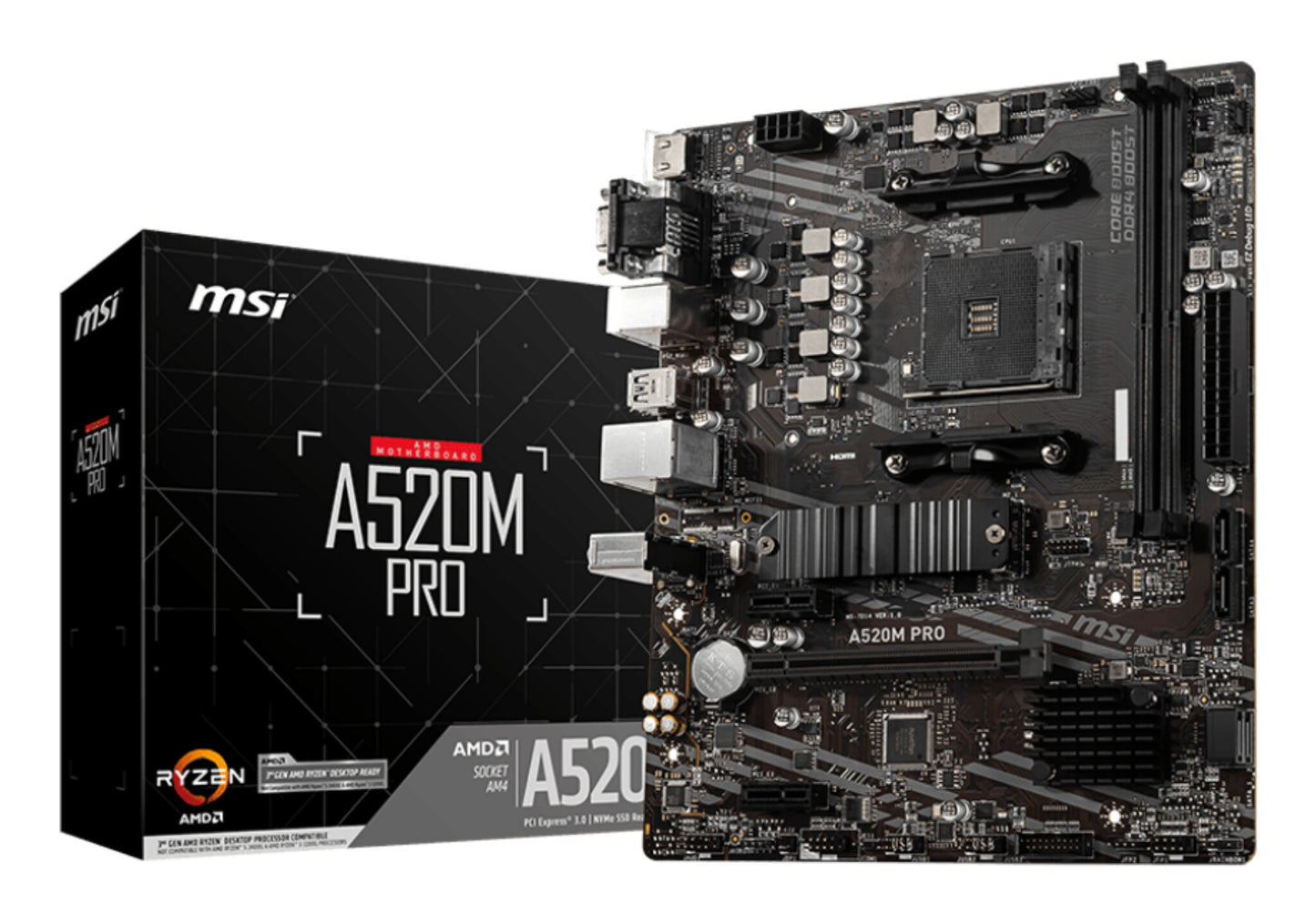MSI A520M PRO moderkort AMD A520 Uttag AM4 micro ATX