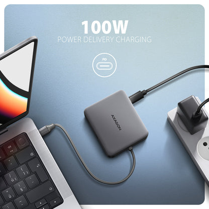 Axagon N HMC-5HL USB 5Gbps hub 2x USB-A HDMI 4k/60Hz RJ-45 GLAN PD 100W kabel USB-C USB 3.2 Gen 1 (3.1 Gen 1) Type-C Silver