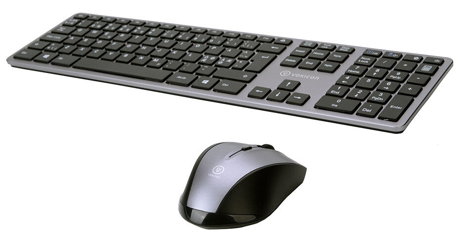 Voxicon 280 Slim Metal Wireless tangentbord Mus inkluderad Universal RF Trådlös QWERTY Nordic Svart, Silver