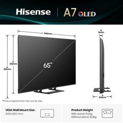 Hisense A7Q 65A7Q 165,1 cm (65") 4K Ultra HD Smart-TV Wi-Fi Svart 400 cd/m²